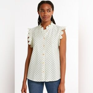 UQNATU 100% Cotton Polka Dot Blouse Sustainable White Made in USA Size Large